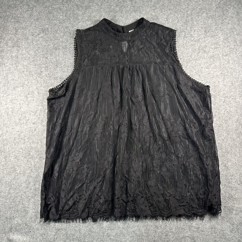 Eve & Maddie Womens Sleeveless Lace Blouse 3X Black Floral Mock Neck Mock Neck